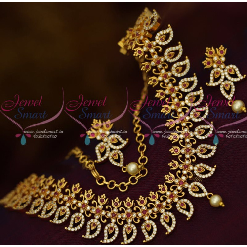 NL13331R Ruby White AD Jewellery Mango Necklace Diamond Finish Traditional Shop Online