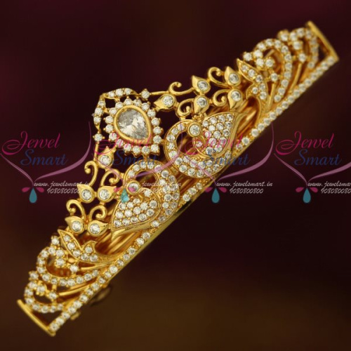 H13155W Gold Plated Jewellery AD White Stones Small Size Hair Clip Latest Imitation Buy Online