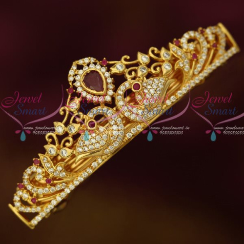 H13155R Gold Plated Jewellery AD Ruby White Stones Small Size Hair Clip Latest Imitation Buy Online