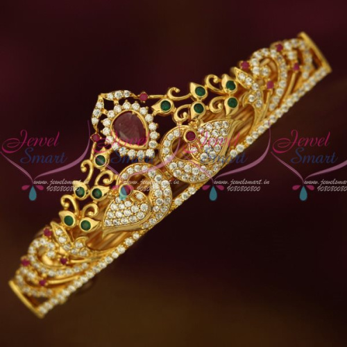 H13155M Gold Plated Jewellery AD Ruby Emerald Stones Small Size Hair Clip Latest Imitation Buy Online