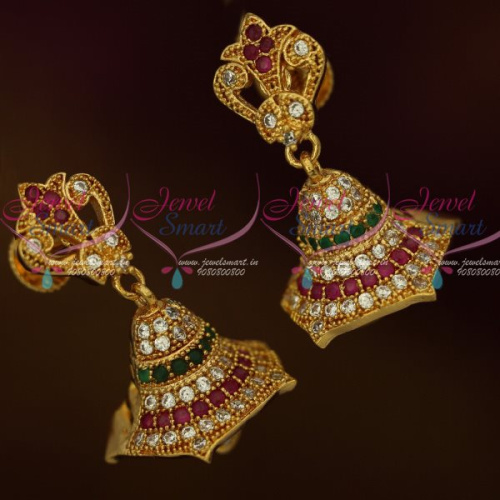J13158M AD Multi Colour Stones Jewellery Screwback Jimikky Earrings Latest South Indian Designs Shop Online