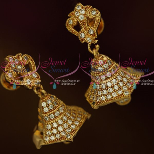 J13158W AD White Stones Jewellery Screwback Jimikky Earrings Latest South Indian Designs Shop Online
