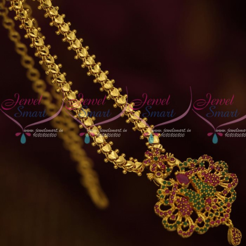 CS13225RG Daily Wear Jewellery Chain Pendant AD Ruby Emerald Stones South Indian Designs Online