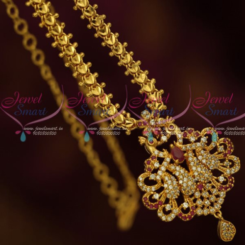 CS13225R Daily Wear Jewellery Chain Pendant AD Ruby White Stones South Indian Designs Online