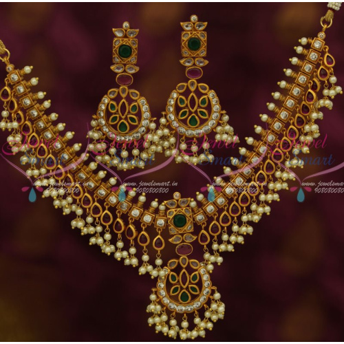 NL13238 AD Jewellery Ruby Emerald Kemp Gutta Pusalu Pearl Necklace Latest Semi Precious Collections Online