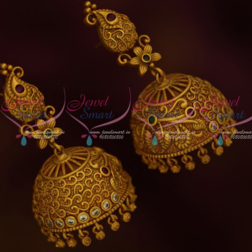 J13257M Mango Design Broad Jhumka Beautiful Nakshi Work Design AD Multi Colour Stones Jewellery Online