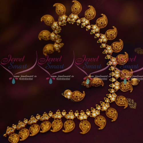 NL13313 AD Jewellery Short Mango Mala Traditional Finish Matte Gold Plated Jewellery Online
