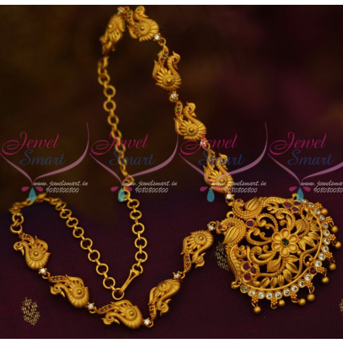 NL13284M South Indian Jewellery Matte Gold Covering Finish Fancy Multi Color Stones Online