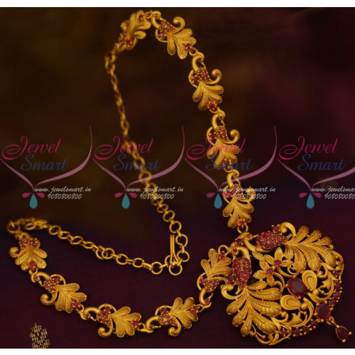 NL13294R Stylish Matte Jewellery Set Peacock Necklace Low Price AD Ruby Stones Shop Online