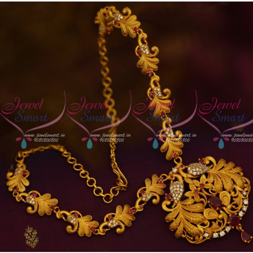NL13294RW Stylish Matte Jewellery Set Peacock Necklace Low Price AD Ruby White Stones Shop Online