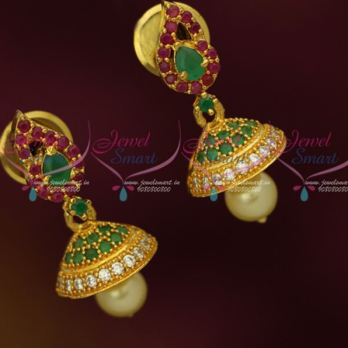 J13187M Mini Small Size Ruby Emerald White Jhumka Earrings Kids Jewellery shop Online