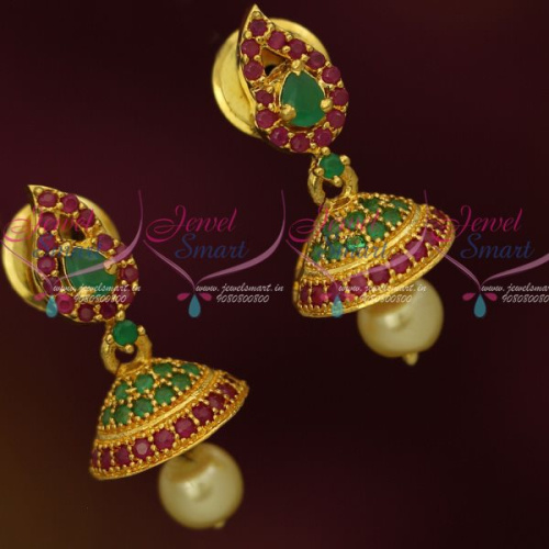 J13187RG Mini Small Size Ruby Emerald Jhumka Earrings Kids Jewellery shop Online
