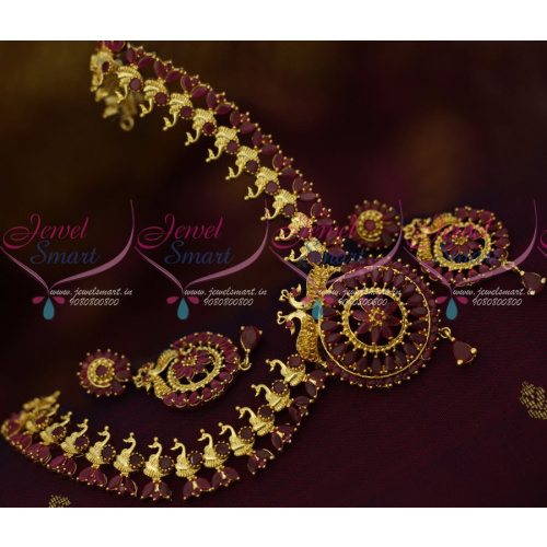 NL13088R Ruby Stones Full Peacock Fashion Jewellery Latest Semi Precious Stones Collections Shop Online