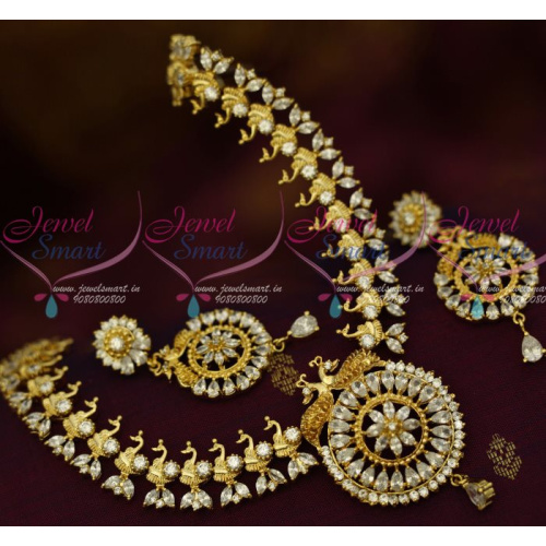 NL13088W AD White Stones Full Peacock Fashion Jewellery Latest Semi Precious Stones Collections Shop Online