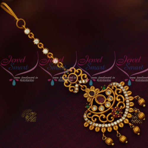 T13315 Short Maang Tikka Forehead Jewellery Matte Gold Plated AD Collections Online
