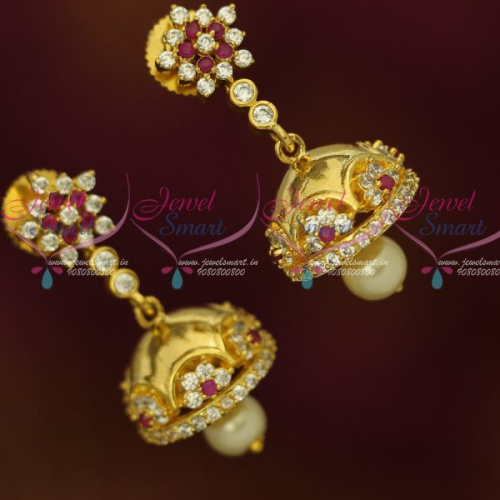 J13200R Small Size Ruby White Jhumka Earrings Kids Womens Jewellery shop Online