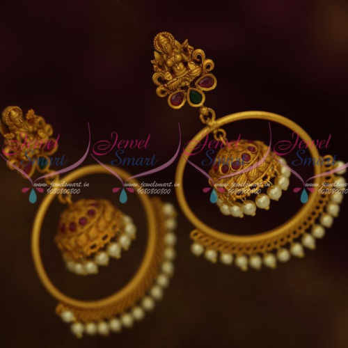 J13234 Matte Gold Fashion Jewellery Temple Big Ring Jhumka Pearl Drops