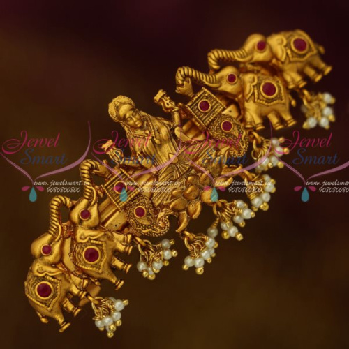 H13120R Temple Gajalakshmi Jewellery Matte Gold Plated Red Stone Hair Clip Matching Ornaments Online