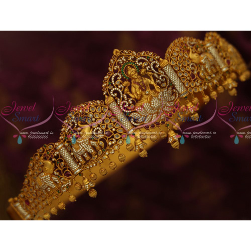 H13237 33-42 Inches Bridal South Indian Jewellery AD Oddiyanam Temple Nakshi Matte Antique Reddish Gold Online