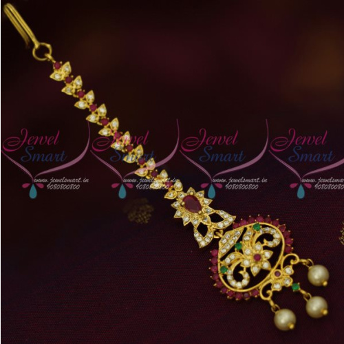 T13431 AD Forehead Jewelry Multi Colour Maang Tikka Nethichutti Light Gold Plated Shop Online