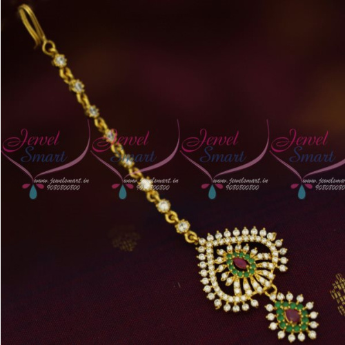 T13430M AD Hair Jewelry Multi Color Maang Tikka Nethichutti Light Gold Plated Shop Online