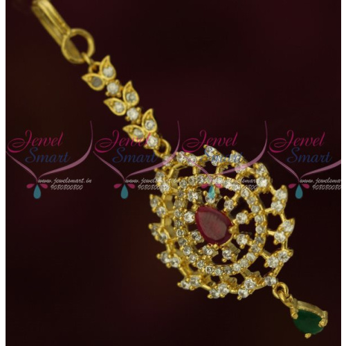 T13428 AD Jewelry Small Short Maang Tikka Nethichutti Party Wear Designs Online