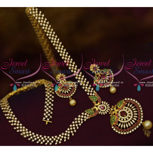 NL13527 Traditional South Indian Gold Plated Jewelry AD Semi Precious Haram Latest Designs 