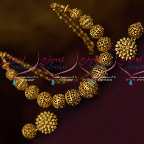 NL13594 Antique Dull Gold Plated Handmade Beads Mala Matching Earchains Shop Online Low Price