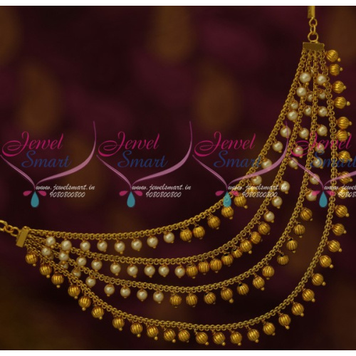 EC13603 4 Layer Pearl Golden Beads Design Mattal Designs Antique Jewellery Online