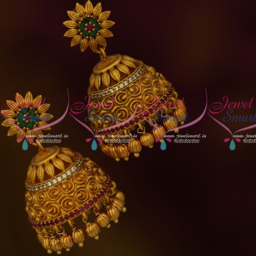 J13543 Floral Design Nakshi Matte Antique Gold Plated Fashion Jewelry Jhumka Earrings