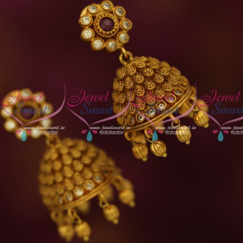 J13488 Antique Matte Gold Plated Jhumka Earrings Latest Stylish Design Shop Online