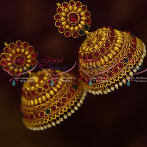 J13466M Latest Fashion Jewelry Broad Heavy Gold Plated Jhumka Designs Low Price Online