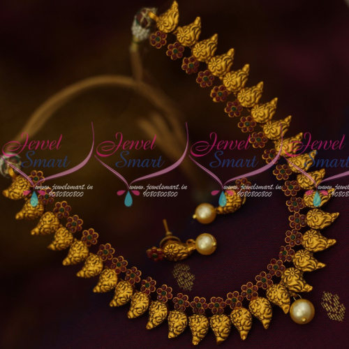NL13586 Nakshi Floral Design Mango Ruby Emerald Gold Design Handmade Jewelry Set Shop Online