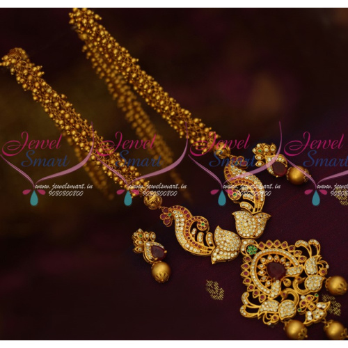 NL13516 AD Jewelry Big Pendant Antique Matte Beads Mala Small Earrings Latest Fashion Online