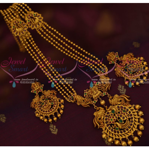 NL13448 4 Line Thin Beads Chain Mugappu Mala Temple Pendant Latest Antique Jewelry Shop Online