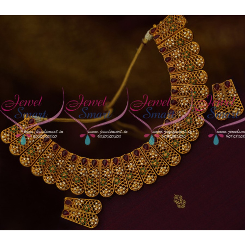 NL13605M Broad Ruby Emerald Kemp AD Fashion Jewellery Matte Gold Finish Latest Design Shop Online