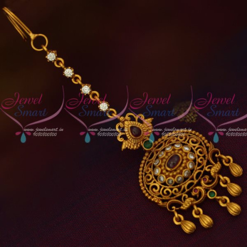 T13423 Fancy Floral AD Stones Antique Maang Tikka Forehead Jewellery Designs Shop Online