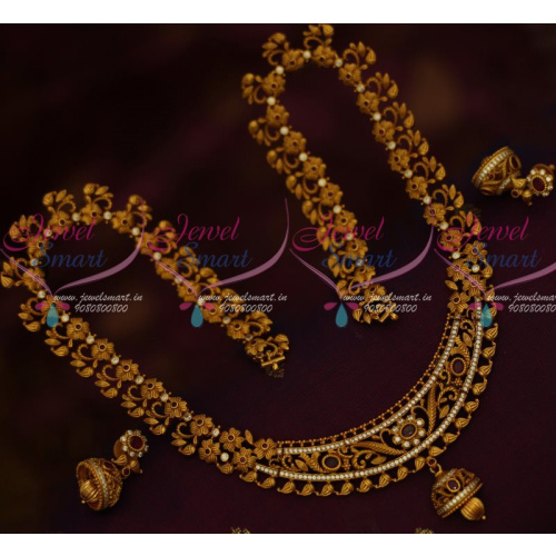 NL13460 Matte Gold Plated Haram South Indian Jewelry Floral Design Latest Collections Online
