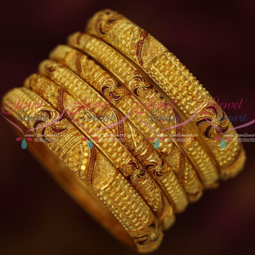 B13406 Forming Gold 100 Mg Real Look 6 Pcs Set Reddish Gheru Bangles Shop Online