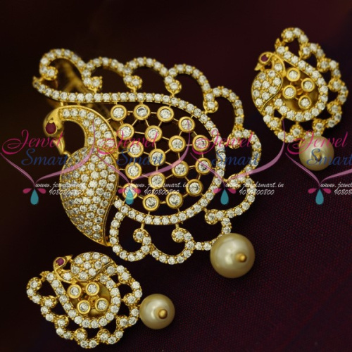 PS13495 Gold Plated AD Jewelry Stylish Peacock Pendant Set Diamond Finish Design Online