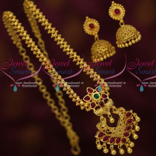 NL13624 Gold Plated Kemp Jewellery Chain Pendant Jhumka Earrings South Indian Designs Online