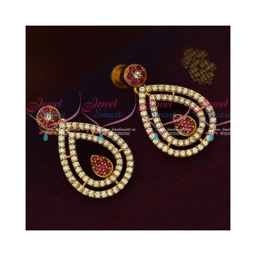 ER13550RW Ruby White Fancy Screwback South Indian Daily Wear Jewelry Ear Studs Online