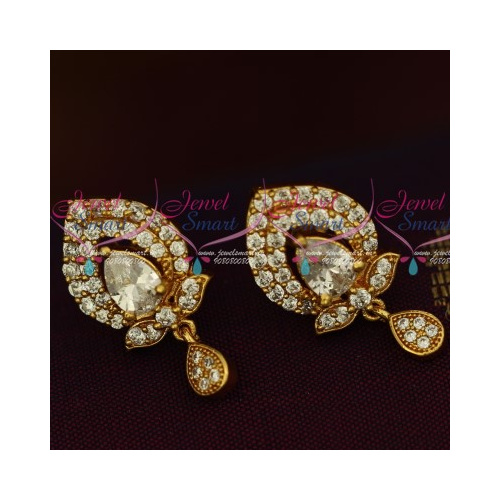 ER13553W AD Gold Plated Jewelry Traditional Design White Stones Ear Studs Screwback Online