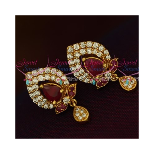 ER13553RW AD Gold Plated Jewelry Traditional Design Ruby White Stones Ear Studs Screwback Online