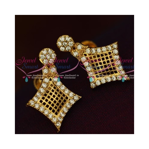 ER13559W South Indian AD Earrings White Stones Net Design Screw Lock Casual Wear Jewelry Online