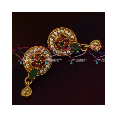ER13569M Round Tops Small Drops Screwback Fancy AD Jewelry Multi Colour Stones Daily Wear