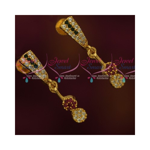 ER13576M Screwback South Indian Ear Studs Stylish Drops Multi Colour AD Jewelry Shop Online