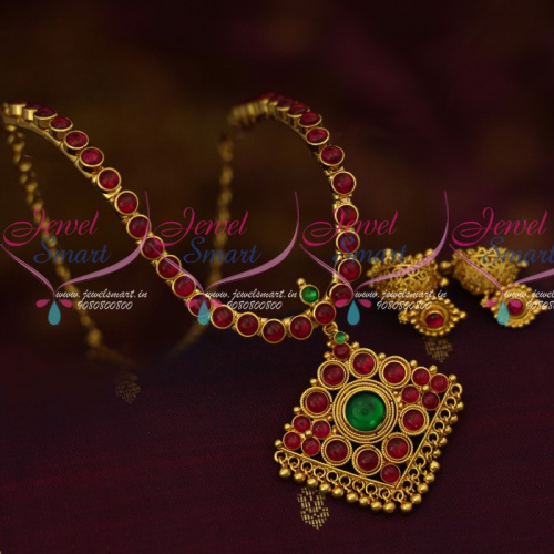 NL13629 South Indian Thick Metal Finish Kemp Handmade Gold Plated Traditional Short Necklace 