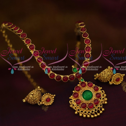 NL13630 South Indian Traditional Design Kemp Spinel Ruby Thick Metal Handmade Jewelry Set Online