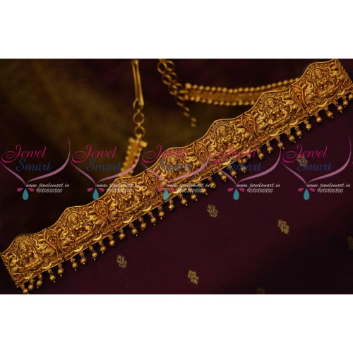 H13535 Antique Bridal Traditional Jewelry Close Setting Gajalakshmi Vaddanam Gold Plated 